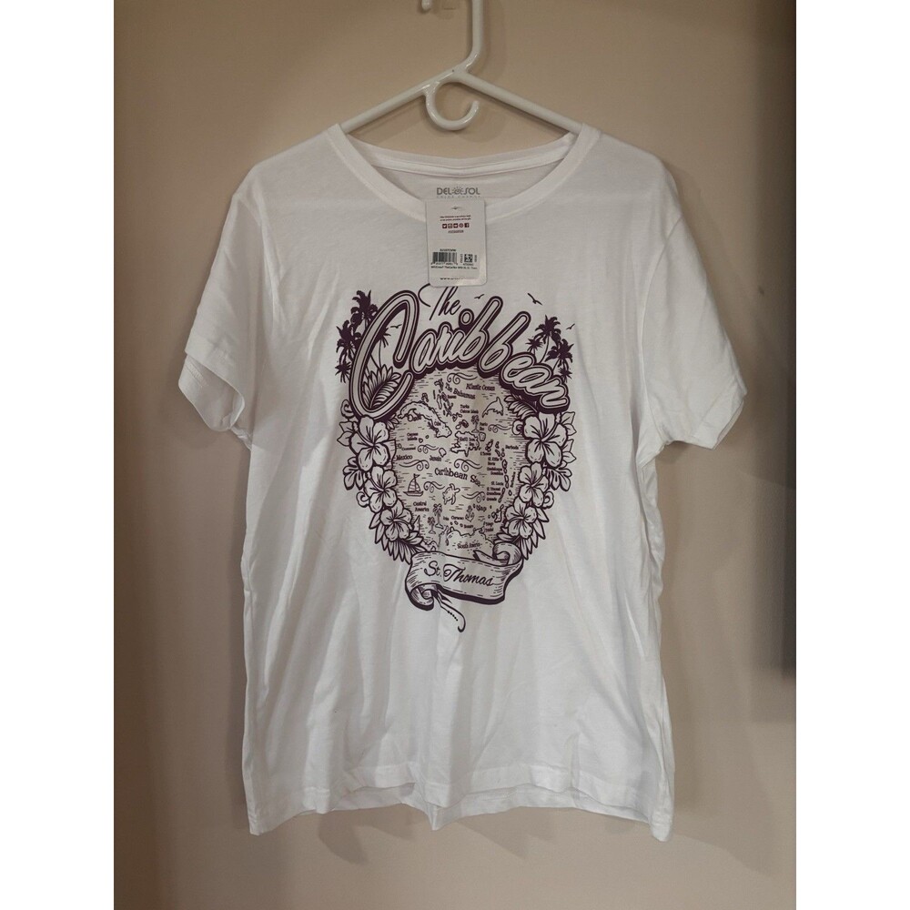 Del Sol Color Changing V Neck T-Shirt White Size XL Caribbean NWT